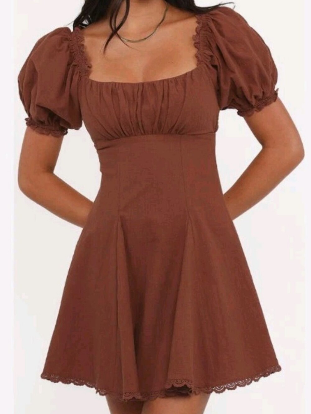 Petal & Pup Size 2 Anora Brown Puff Sleeve Minidress
